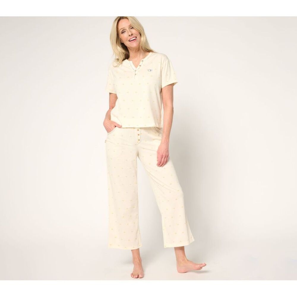Ocean Pacific Women's Sleepwear Sz M Boxy Henley Crop Pant DARK BEIGE A686398